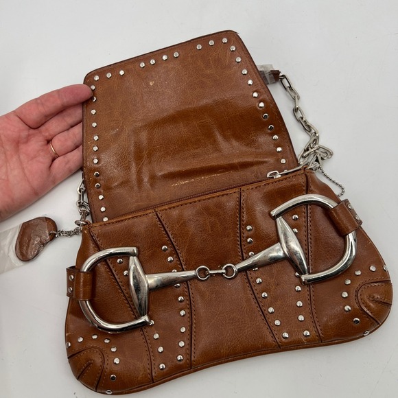 Vintage Y2K Rina Rich Horsebit Purse Snaffle Bit Gucci Baguette Studded Brown - Picture 3 of 9